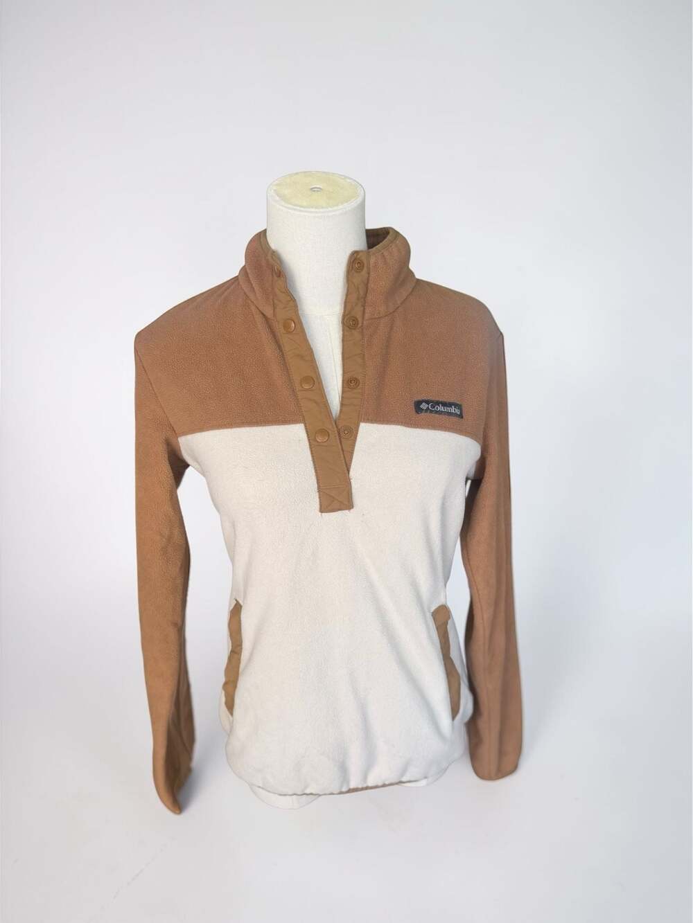 Columbia Benton Springs Snap Front Fleece Pullover XS Brown Cream Colorblock